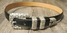 Streets Ahead Belt Size S Made in Italy Silver Tone Buckle Black Belt - 31" 1998