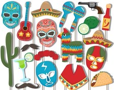 20 PCS Mexican Fiesta Photo Booth Props Kit Fully Assembled Party Camera
