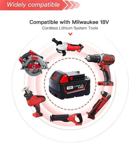 2 Pack 18V 5500mAh Replacement for Milwaukee M18 Battery 48-11-1810 48-11-1820 - Picture 6 of 7