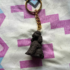 Black Dog Figurine Charm Keychain - Detachable Gold-Tone Keyring, Plastic