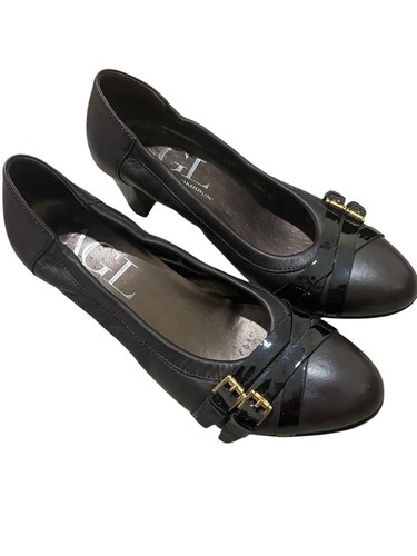 Tacones de salón AGL marrón con hebilla de cuero talla 38,5 Italia Academia usados en excelente estado - Imagen 8 de 8