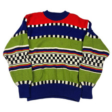 United Colors Benetton Green Color Way Sweater Sz 46 Made in Italy Wool Acrylic
