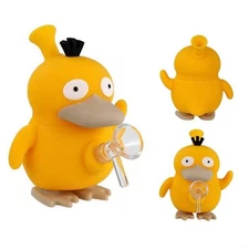 5 Inch Psyduck Shape Bong Silicone Hookah Smoking Pipe Glass Bowl Shisha Pipe.
