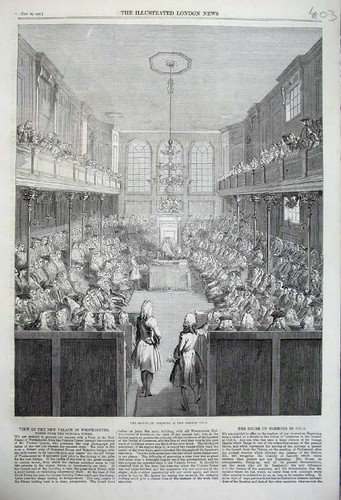 Original Old Antique Print 1860 House Commons Session Parliament Members Men