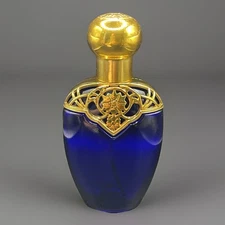 VTG Avon Cobalt Blue Glass Mesmerize Empty Perfume Bottle Gold