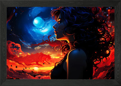 Woman Gazing at Cosmic Sky Framed Wall Art Poster Canvas Print Picture