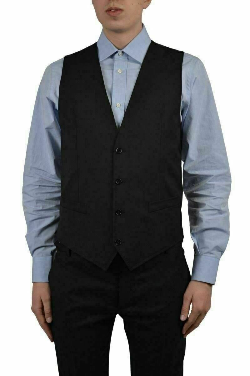 Dolce & Gabbana Men's Black Wool Button Down Vest US 40 IT 50