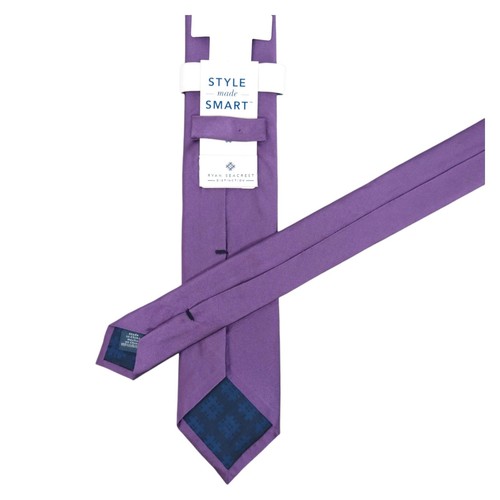 RYAN SEACREST DISTINCTION Mens Silk Tie Purple Satin Solid 2.75 Slim Necktie - Picture 6 of 6