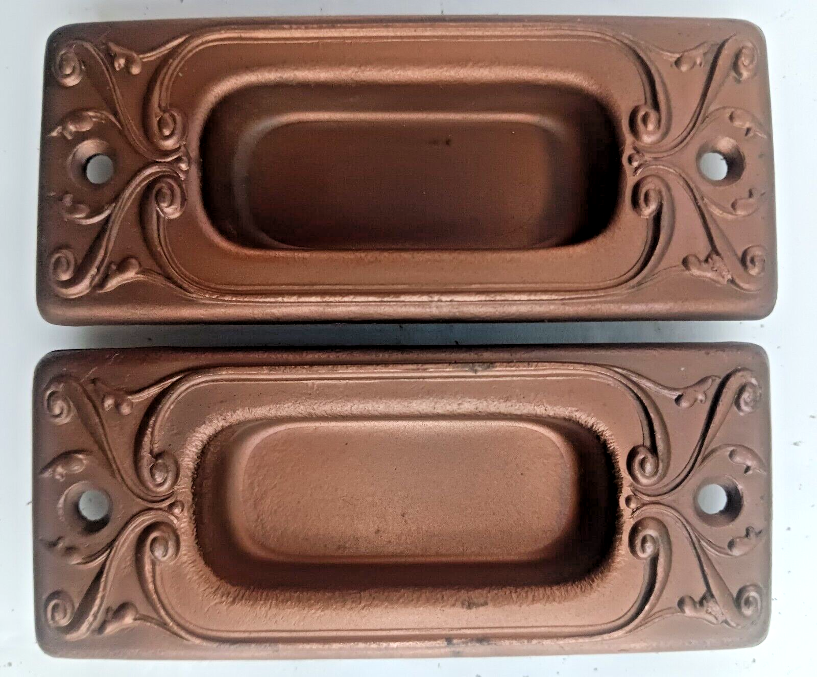 Vintage Art Deco Recessed Pocket Door Pull Window Sash Lift Set of 2-image
