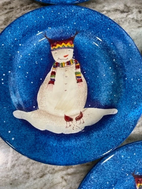 Juego de 5 platos de ensalada muñeco de nieve azul Sakura Snowmates Foto 2 de 4