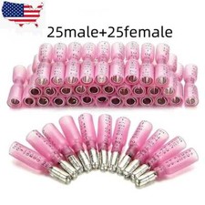 50Pcs 22-16 AWG Heat Shrink Wire Connectors Male Female Bullet Crimp Terminals