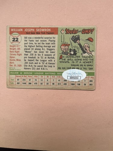1955 Topps #22 New York Yankees Bill Skowron Autograph JSA Certified - 第 2/4 張圖片