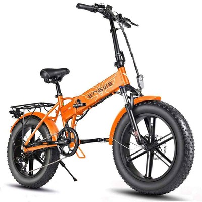 20''Orange Upgraded 750-Watt Folding Mountain 7-Speed Gear E-Bike w/Removable Lit
