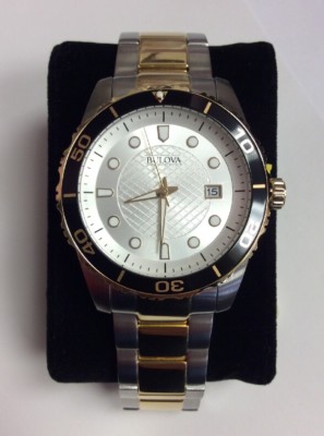 BULOVA Men's Two-Tone Stainless Steel White Dial Black Accent WATCH 98A198 