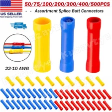 500PCS Butt Splice Connectors Insulated Electrical Straight Wire Crimp Terminals