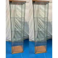 2-Pieces Modern Three-Shelf Glass Display Cabinet with Magnetic door