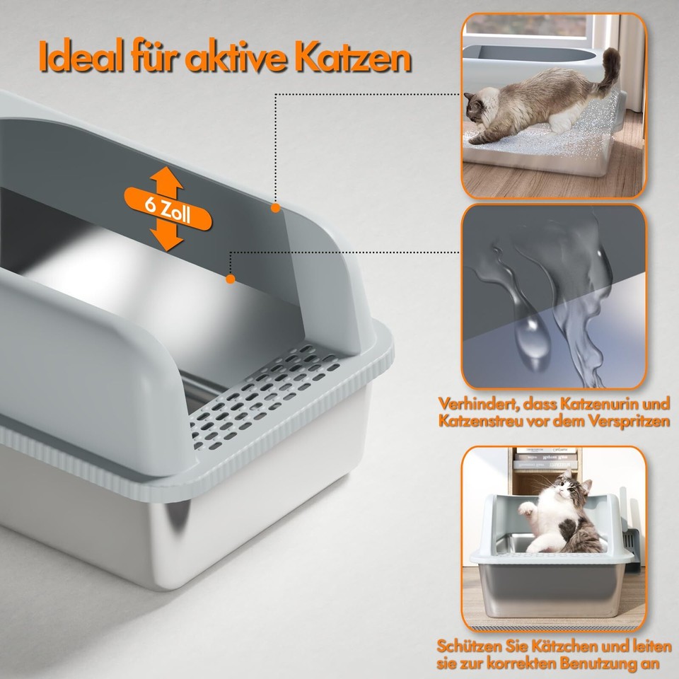 Enclosed Stainless Steel Cat Litter Box with Lid, Metal Litter Box for
