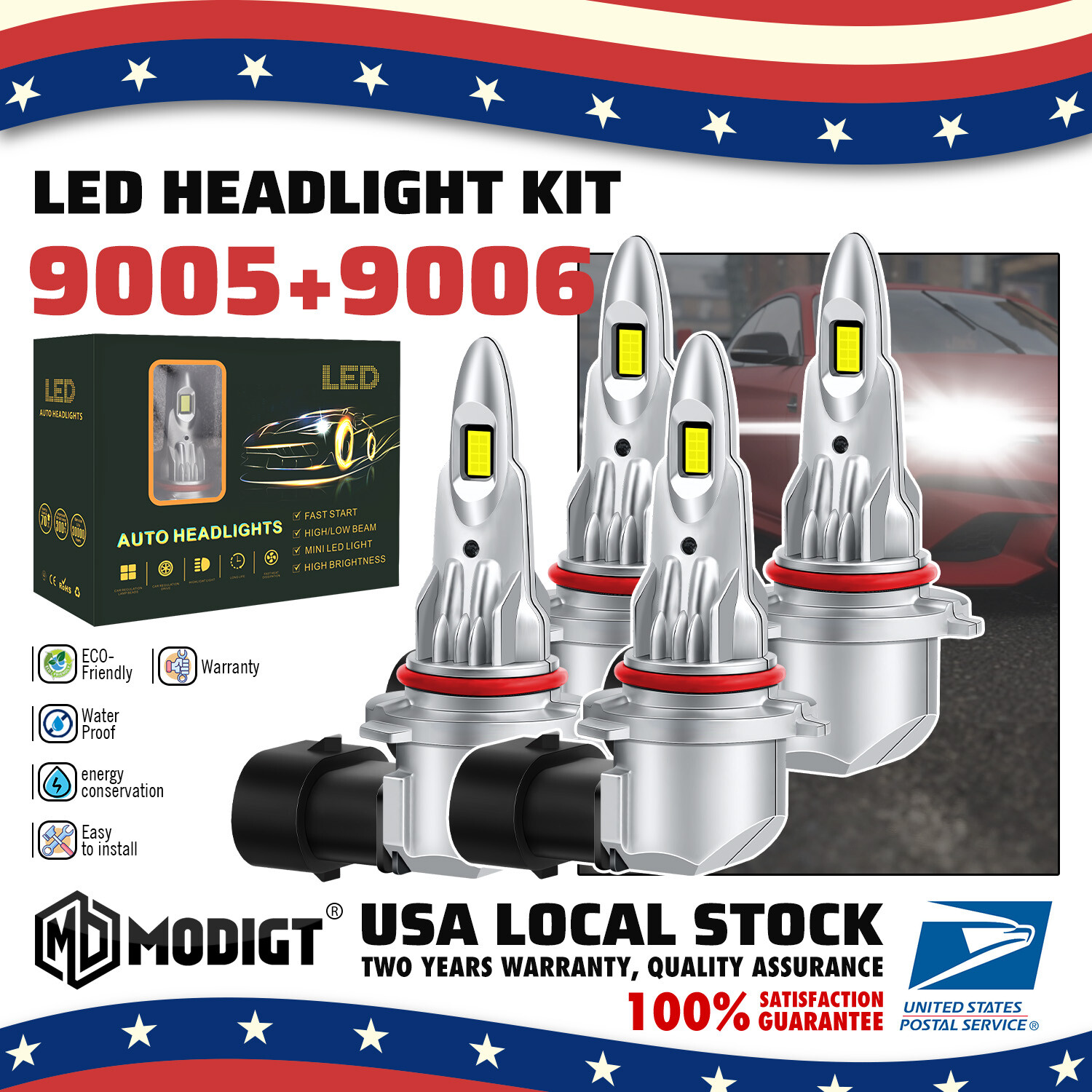 Car Vision 9006 9005 LED Headlight Bulbs High Low Beam Brilliant Illumination 4X
