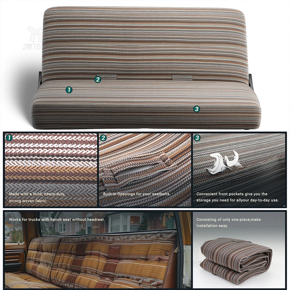 Manta de sillín de banco para camioneta Chevrolet C10 C20 cubiertas de asiento completas de una pieza Foto 3 de 4