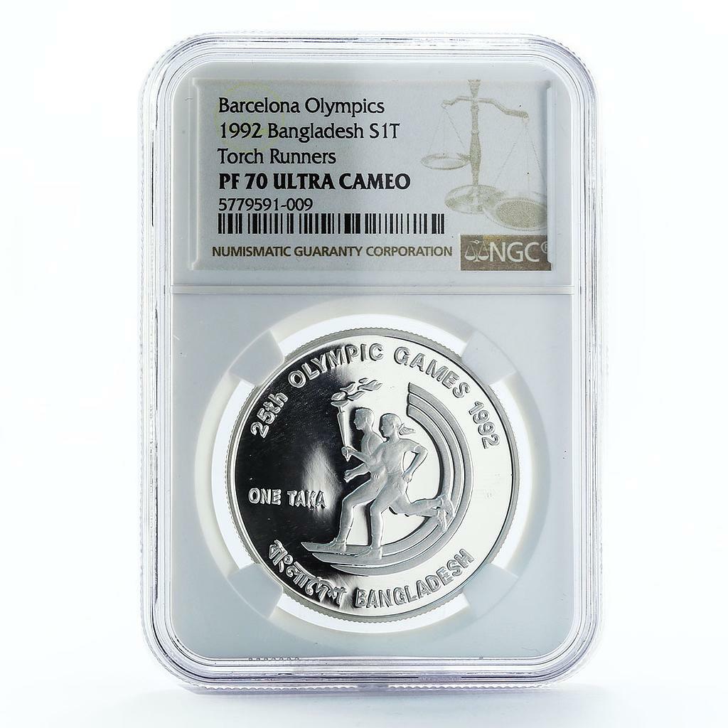 Bangladesh 1 taka 25 Olympic Games Barcelona PF70 NGC silver