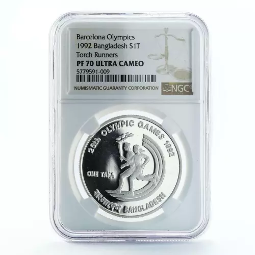 Bangladesh 1 taka 25 Olympic Games Barcelona PF70 NGC silver coin 1992