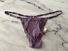 Victoria's Secret V String Panty Smooth Soft Lace Adjustable Purple M L XL 2XL