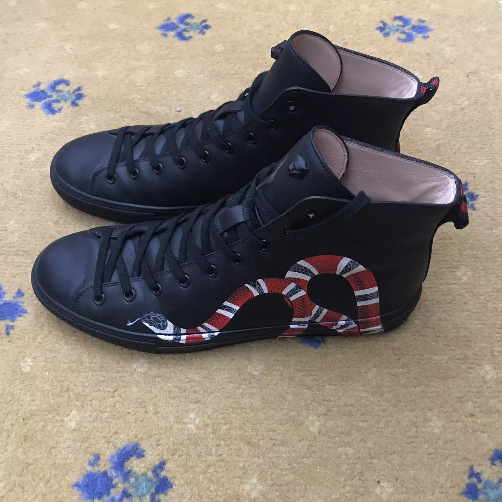 Gucci Baskets Baskets Chaussures Haut Toile de Serpent Bleu Rouge Homme US 9 UK 8,5 42,5