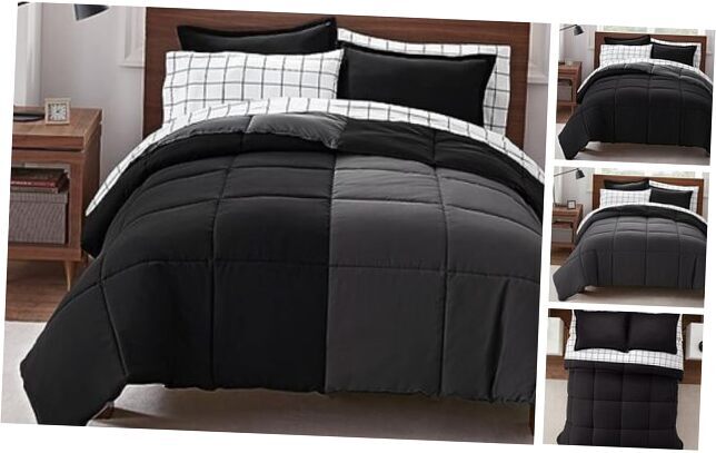Simply Clean Complete 7 Piece Hypoallergenic Reversible Bed in Full Black/Grey