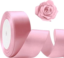 25 Yards Pink Satin Ribbon 1 1/2Inch, Single Face Polyester Silk Fabric Hair Str
