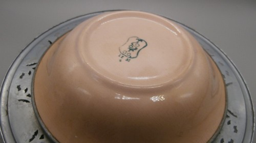 Vtg Taylor Smith Taylor light Pink Floral With Metal Rim Bowl Candy Dish 6.75" - Picture 7 of 7