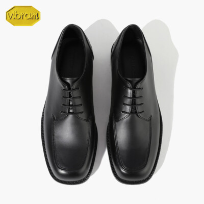 Firenze Atelier Men's Black Leather Moc Square Toe Oxford Derby W/ Vibram Sole
