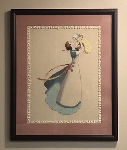 Mirabilia Mother’s Bliss Completed Cross Stitch Matted w Lace Cherry Wood Framed