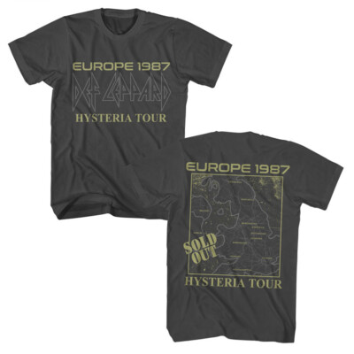 Def Leppard Europe 1987 Hysteria Tour Map SOLD OUT Men's T Shirt Band Merch