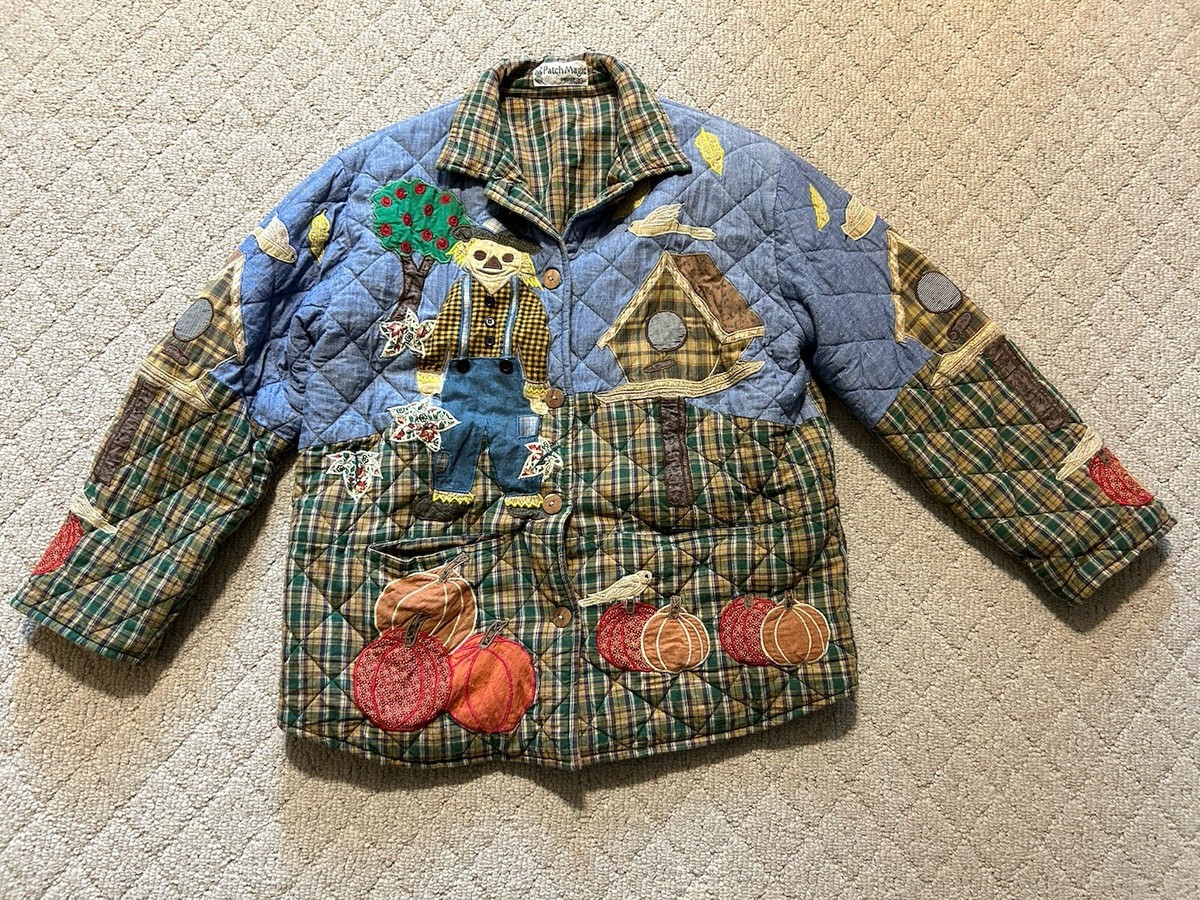 Vintage Patch Magic Autumn Fall Scarecrow Quilted Jacket S Vintage Patch Magic Autumn Fall Scarecrow Quilted Jacket S