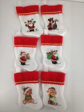 Set Of 6 Santa's Best Mini Christmas Stocking Cloudtex Felt Ornament