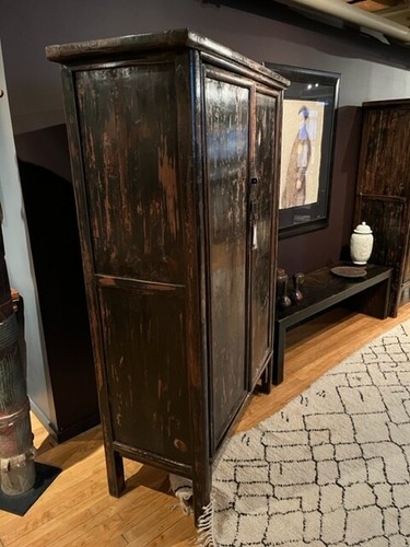 FINE ANTIQUE CHINESE SHANXI LACQUERED ELM WOOD CABINET WARDROBE LATE 18TH C - Picture 3 of 8