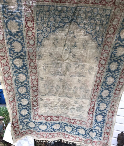 Vintage India Hand Block Print ANIMALS Tapestry Throw Linen Cotton 56 X 34” - Picture 6 of 7