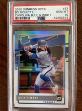 2020 Donruss Optic MLB #37 Bo Bichette Carolina Blue & White PSA 10 Low Pop 9