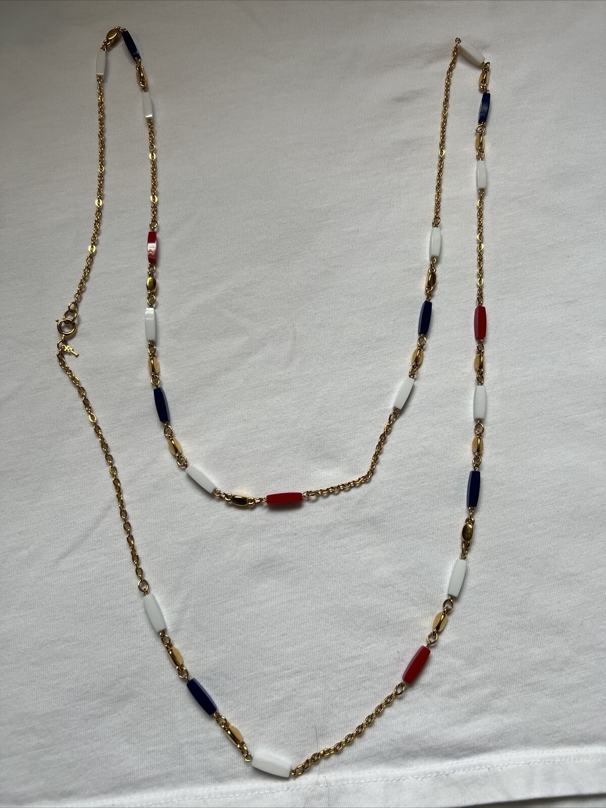 Trifari necklace vintage Red White And Blue 54” - image 1