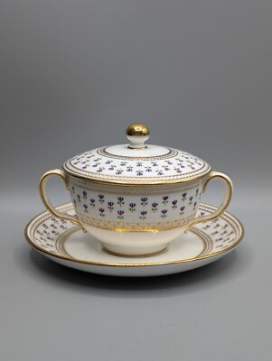 Antike Mintons Litherland & Co Liverpool Deckelschale um 1880 Kornblumen-Emaille