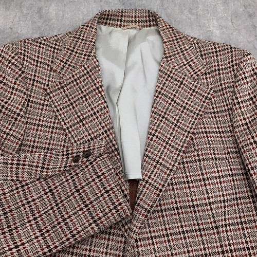 Unbranded Blazer Men 44L Rust Houndstooth Plaid Jacket 60s 70s Polyester VTG USA - 第 1/13 張圖片