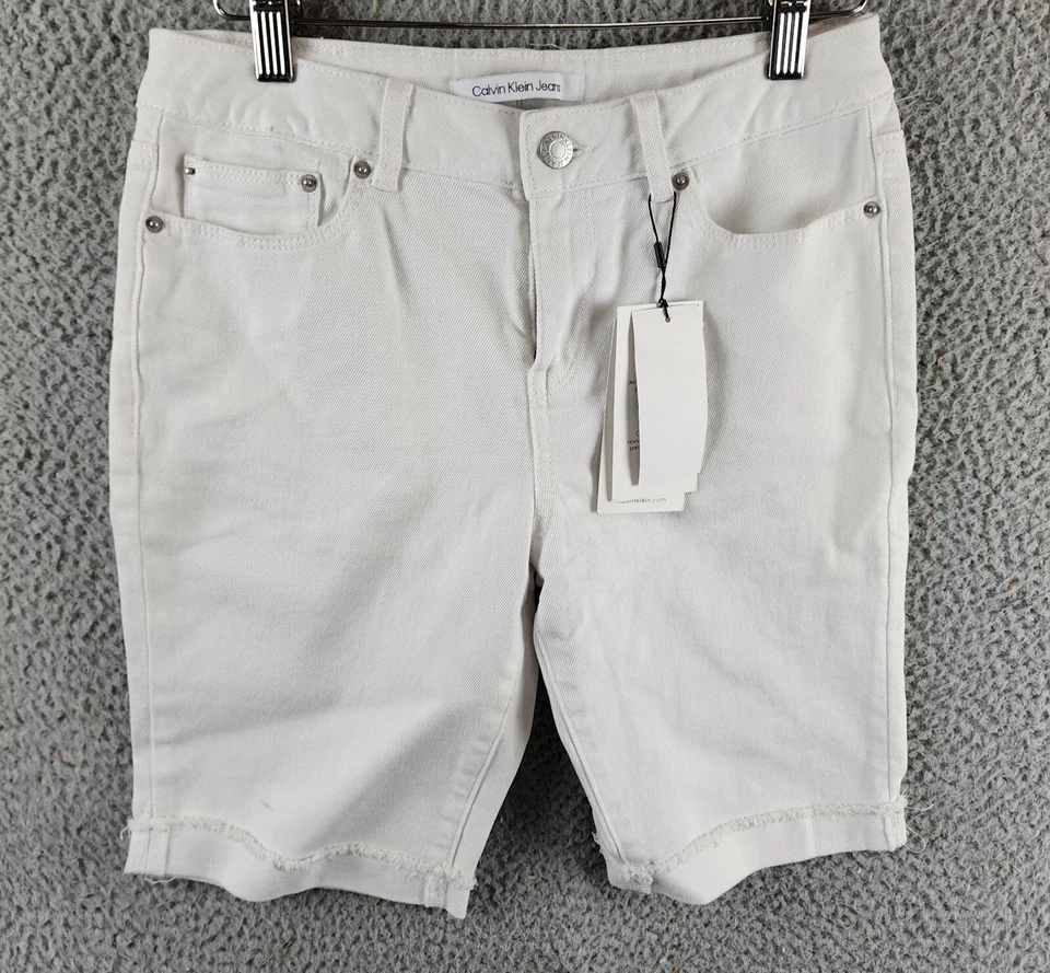 Calvin Klein Skinny Denim Bermuda Shorts Big Girls 16 Whiteout Solid Zip/Button - Image 2 of 4