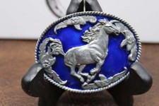 Western Buckle Horse Stallion with Blue Enamel Trim Design Cowgirl Gifts Rodeo