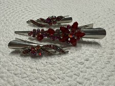 Set Of 3 Red Sparkle Hair Clips