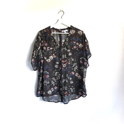 DR2 Daniel Rainn Brown Pink Floral Front & Back Button Up Blouse Top Size Small