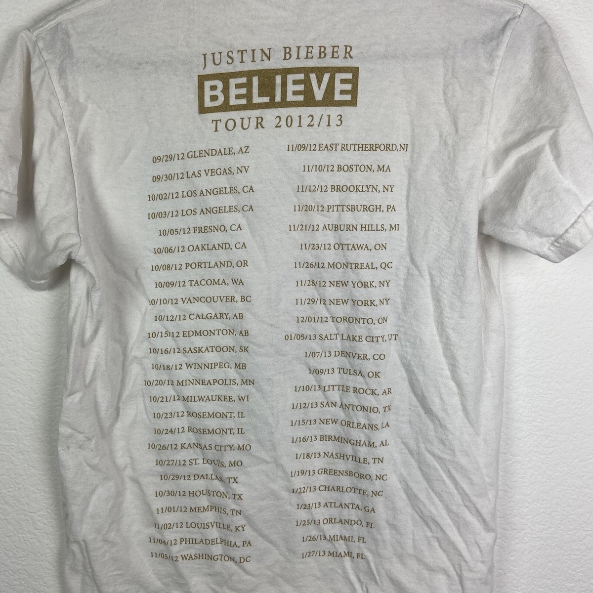 Justin Bieber Believe Tour 2012 2013 White T Shirt Men Size Small