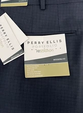 Perry Ellis Portfolio Men's Modern-Fit Stretch Resolution Dress Pants 34x30 Navy
