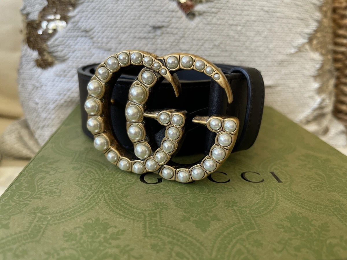 Gucci Marmont GG Pearl Black Calfskin Leather Belt eBay