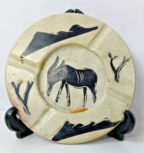 Ashtray Hand Made Stoneware Hand Painted Carved Zebra Marble 5 " Decor Home Art - Picture 3 of 6