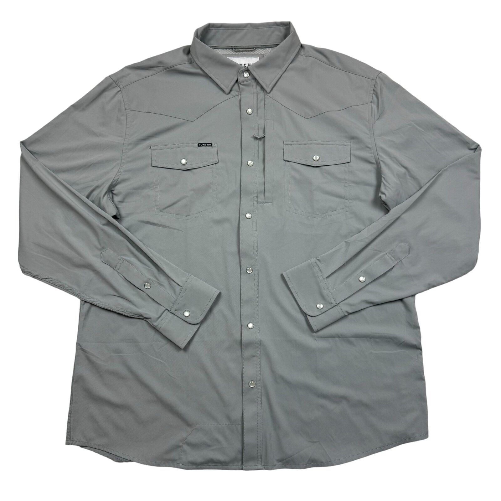 Poncho Long Sleeve Fishing Shirt Pearl Snap Gray Vented Caped Men's XL Slim Fit